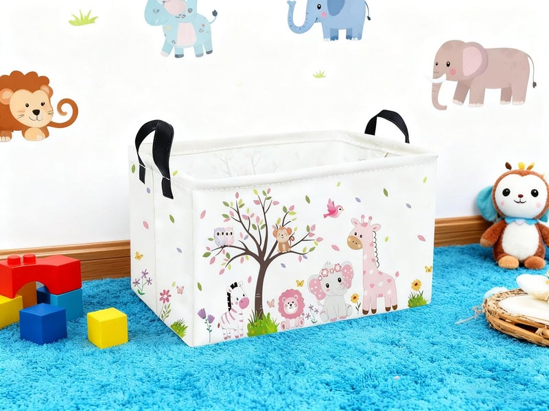 ESSME Rectangular Animal Baskets,Pink Storage Basket with Handles for Girls Room Decor,Cute Storage Bin（Pink animal） - Image 5
